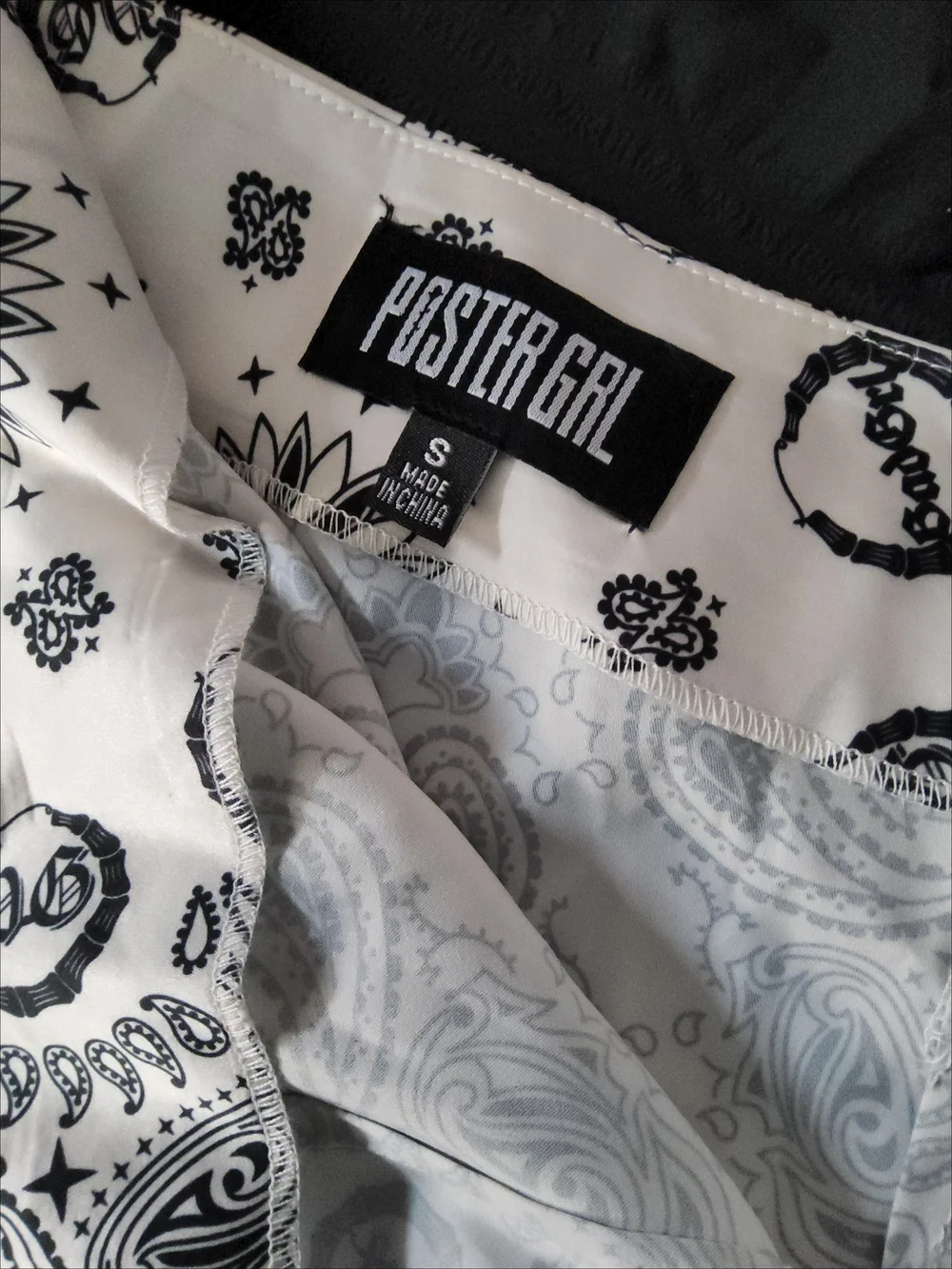 Dolls Kill Black and White Paisley Drawstring Mini Skirt
